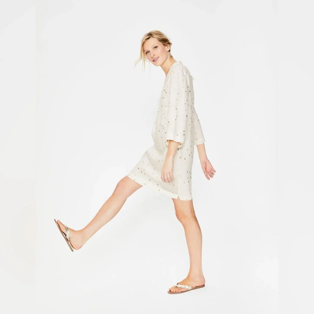 Boden Evangeline Tunic in White Linen Polka Dot Size 8 Regular. - Picture 12 of 16